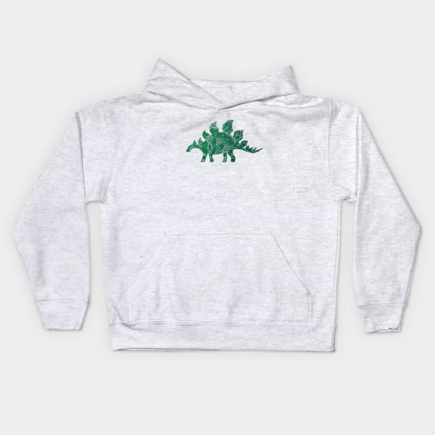 Green Mandala Pattern Stegosaurus Kids Hoodie by ZeichenbloQ